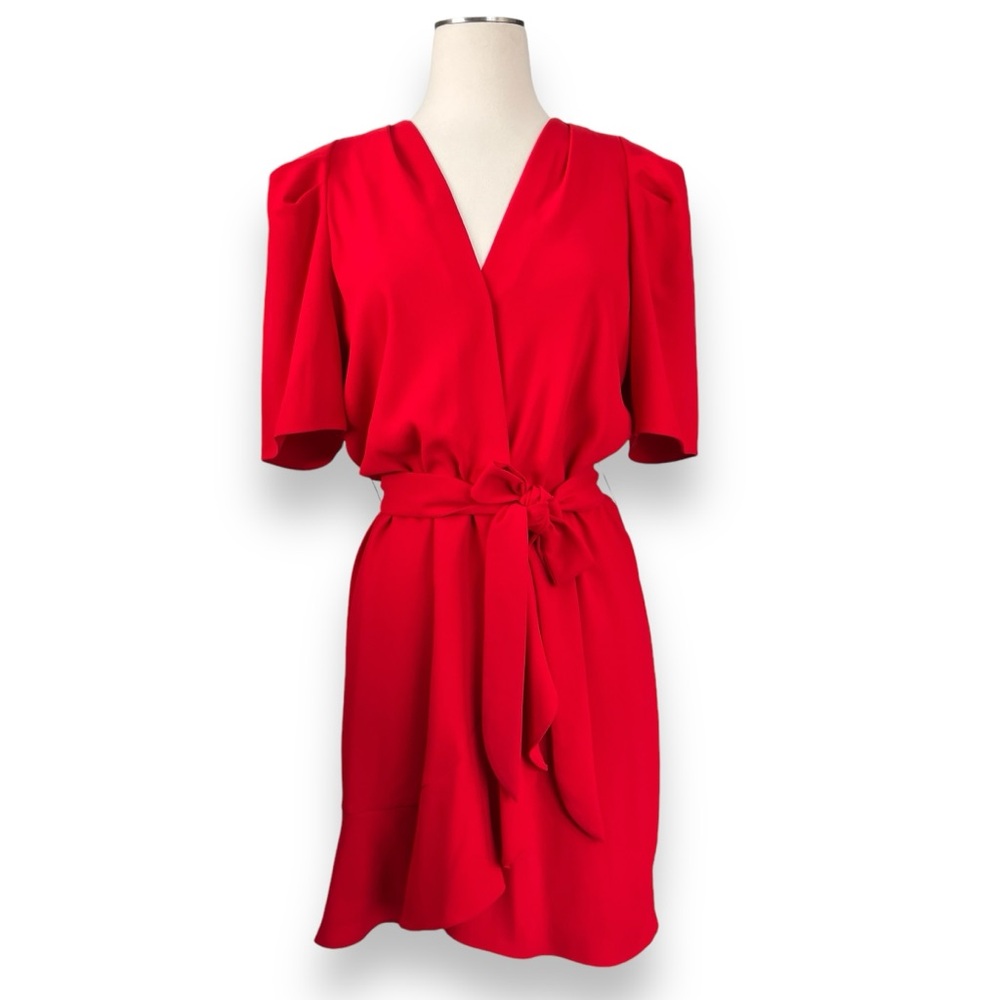 Amanda Uprichard Short Sleeve Bonjour Surplice Front Mini Dress in Spice